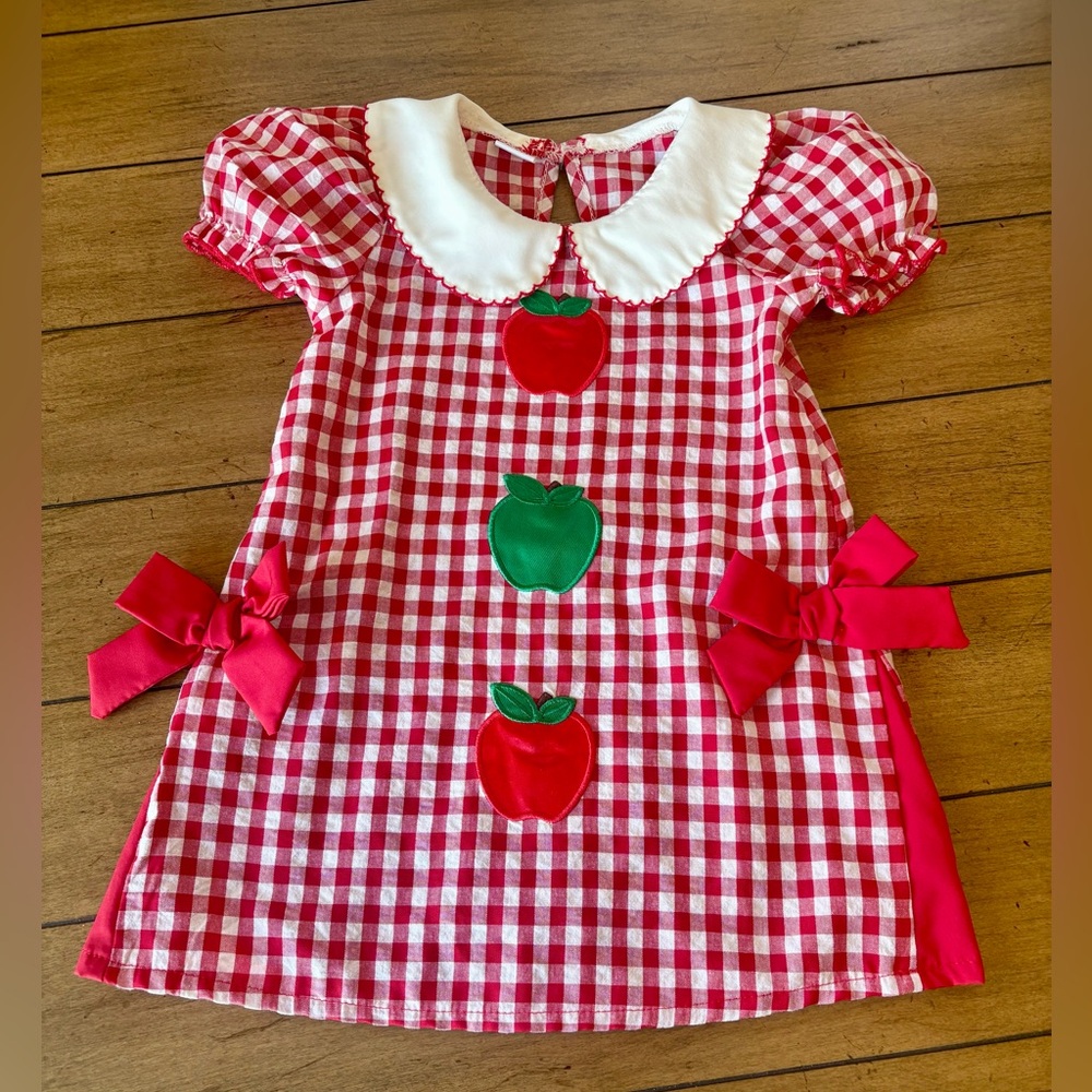 Back to School Apple Gingham Dress with Peter Pan Collar, Size 3T